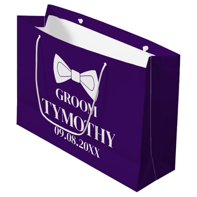 Groom Purple Elegant Modern Gifts Wedding Large Gift Bag (Front Angled)