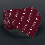 Groom - Repeating White Text on Burgundy Tie<br><div class="desc">This fun neck tie is the perfect accessory for the groom at your wedding. It features a simple yet elegant design with the word "Groom" written in a decorative all capital white font, and repeating in a diagonal pattern with diamond separators on a burgundy or maroon background. Perfect for adding...</div>