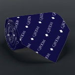 Groom - Repeating White Text on Navy Blue Tie<br><div class="desc">This fun neck tie is the perfect accessory for the groom at your wedding. It features a simple yet elegant design with the word "Groom" written in a decorative all capital white font, and repeating in a diagonal pattern with diamond separators on a navy blue coloured background. Perfect for adding...</div>