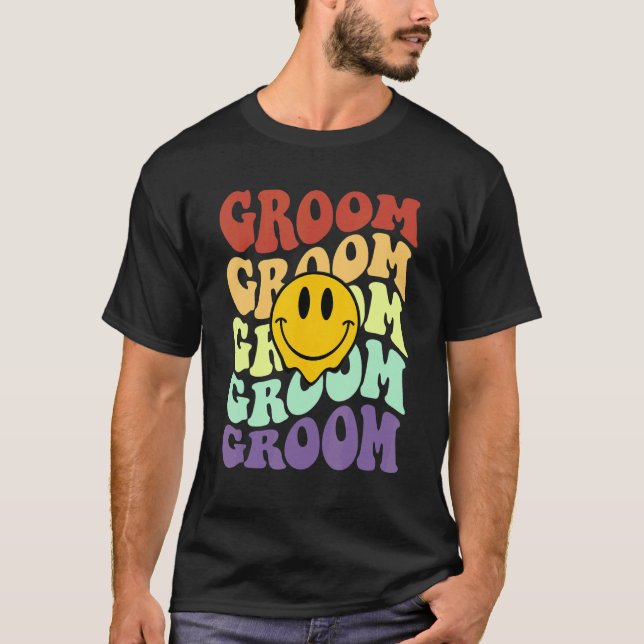 groom retro smile face wedding celebration bachelo T-Shirt (Front)
