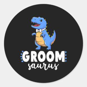 Groom Saurus Dinosaur Engagement Wedding Couples M Classic Round Sticker