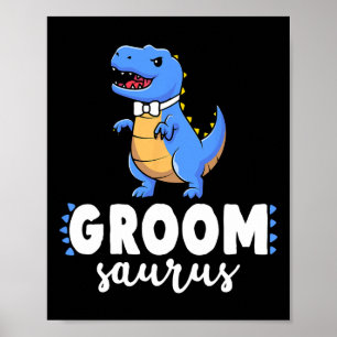 Groom Saurus Dinosaur Engagement Wedding Couples M Poster