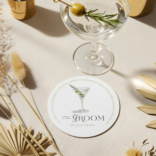 Groom Signature Cocktail Watercolor Wedding Drink Round Paper Coaster