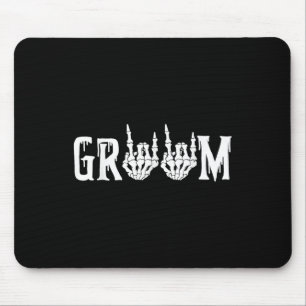 Groom Skeleton Rock Hand Halloween Wedding Bachelo Mouse Pad