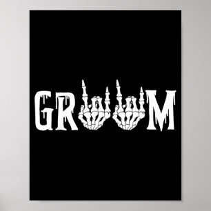 Groom Skeleton Rock Hand Halloween Wedding Poster
