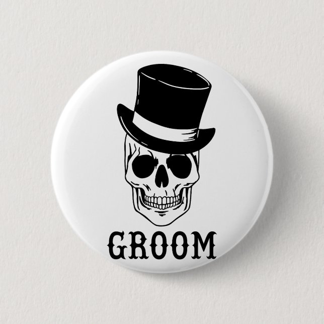 Groom Skull With Hat Bride Halloween Wedding Bache 6 Cm Round Badge (Front)