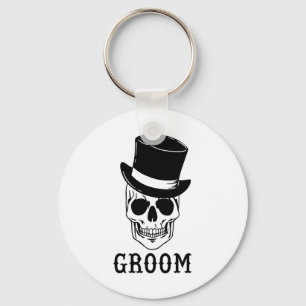Groom Skull With Hat Bride Halloween Wedding Bache Key Ring