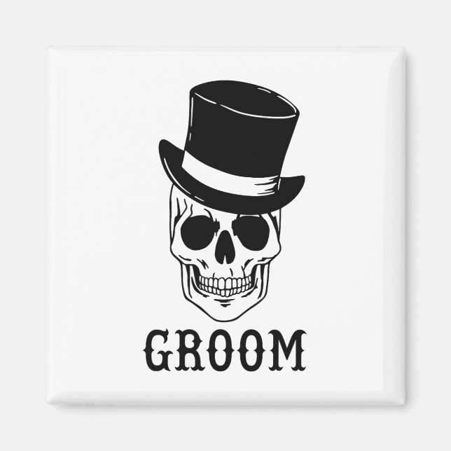 Groom Skull With Hat Bride Halloween Wedding Bache Magnet (Front)