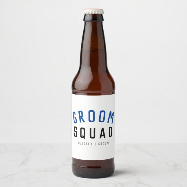 Groom Squad | Modern Bachelor Groomsman Stylish Beer Bottle Label (Front)