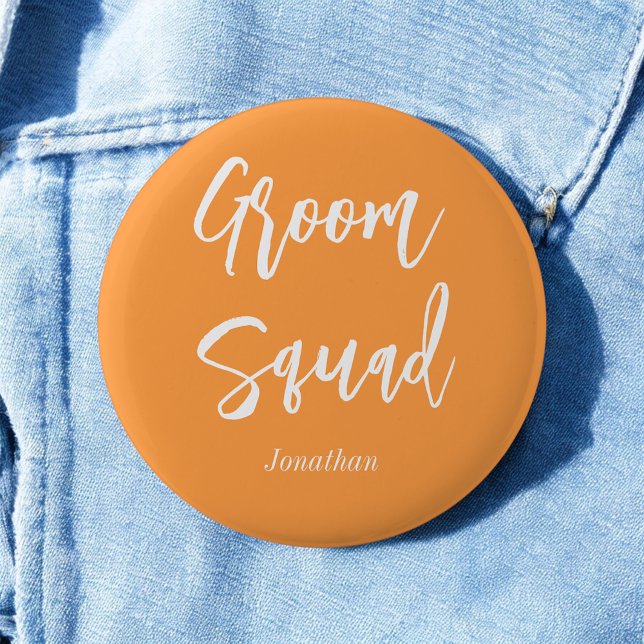 Groom Squad Orange White Wedding 6 Cm Round Badge (Creator Uploaded)