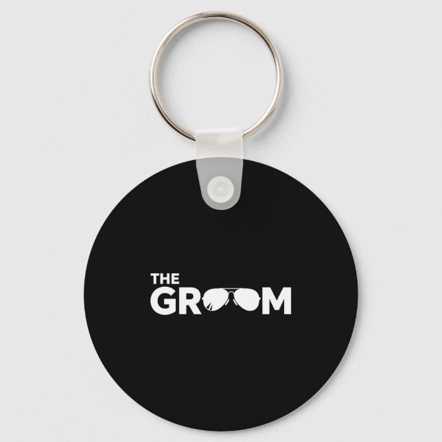 Groom Sunglasses Bachelor Party Wedding Artwork Key Ring (Front)