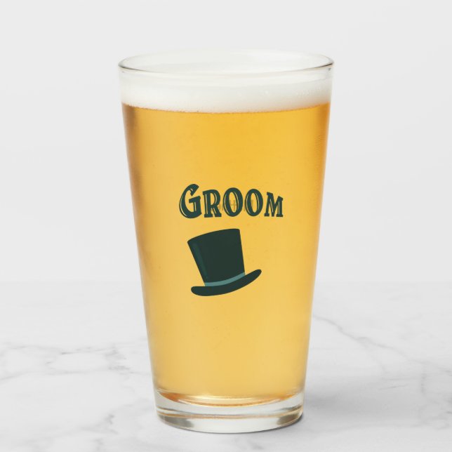 GROOM Top Hat with Custom Name Beer Glass (Front Filled)
