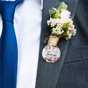 GROOM Tropical Flowers Swirl Chic Wedding Name Tag 6 Cm Round Badge