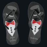 Groom Tuxedo Custom Jandals<br><div class="desc">Groom tuxedo flip flops! Personalise and add the bride and groom names. The wedding date,  as well. Bride flip flops are also available.</div>