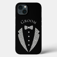 Groom Tuxedo Silver Typography Black Wedding