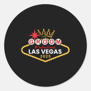 Groom Vegas Bachelor Party Group 2025 Married In V Classic Round Sticker