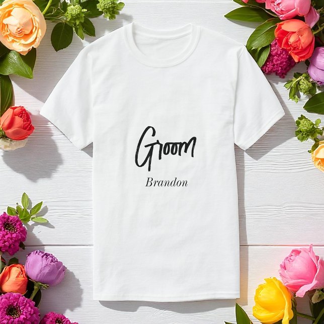Groom Wedding Black White Script T-Shirt (Creator Uploaded)