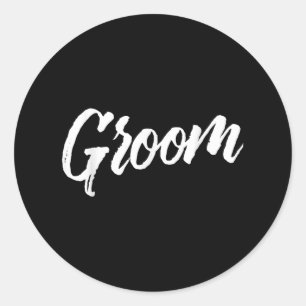Groom Wedding _ White Brush Distressed Text Classic Round Sticker