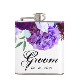 Groom Whiskey Flask Lavender Hibiscus on White