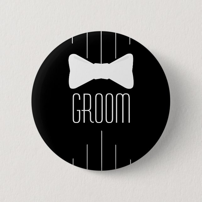 Groom White Bowtie 6 Cm Round Badge (Front)