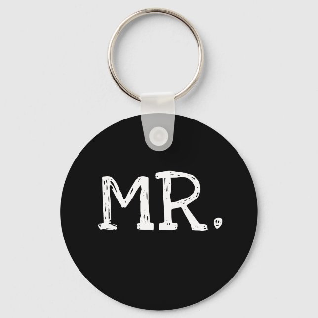Groom White Text Mr. Key Ring (Front)