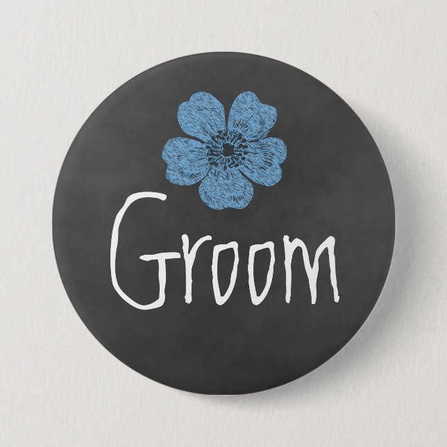 Groom Wild Blue Roses Chalkboard 7.5 Cm Round Badge (Front)