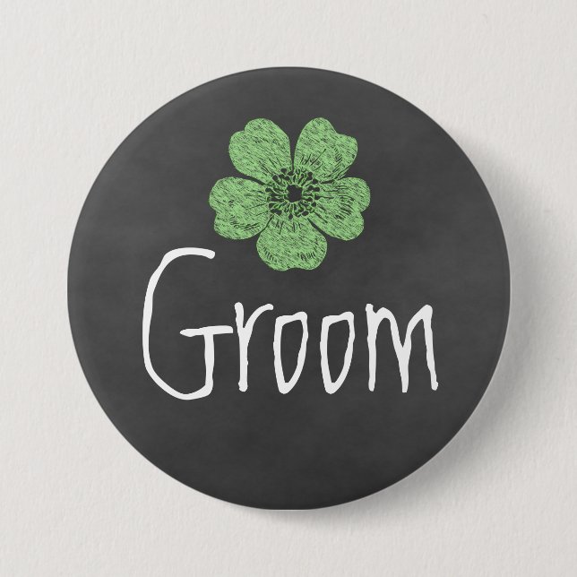 Groom Wild Green Roses Chalkboard 7.5 Cm Round Badge (Front)
