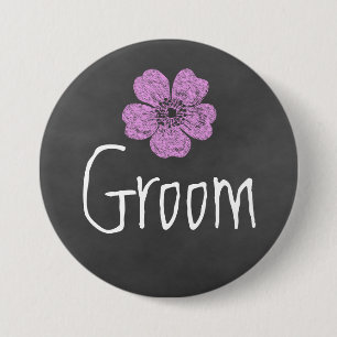 Groom Wild Pink Roses Chalkboard 7.5 Cm Round Badge