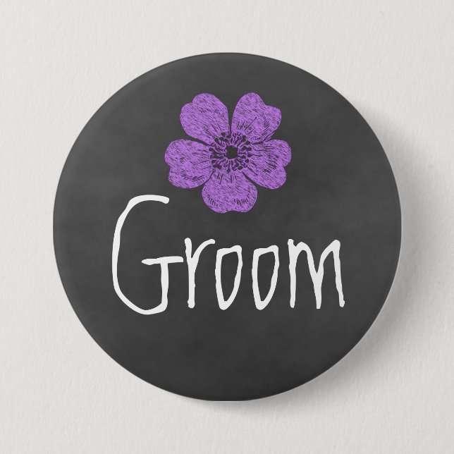 Groom Wild Purple Roses Chalkboard 7.5 Cm Round Badge (Front)