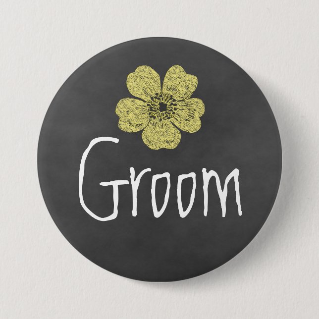 Groom Wild Yellow Roses Chalkboard 7.5 Cm Round Badge (Front)
