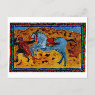 Groom with an excited horse postcard