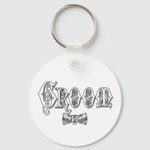 Groom with Bow Tie White and Black Type Key Ring