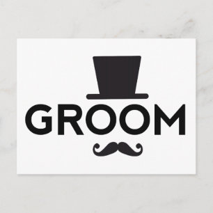Groom with hat and moustache, word art text design postcard