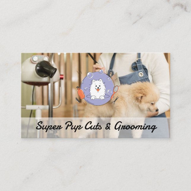 Groomer Brushing Dog | Animal Services Business Card (Front)