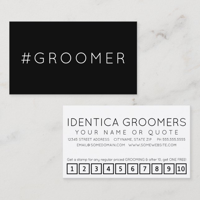 #GROOMER hashtag loyalty punch card (Front/Back)