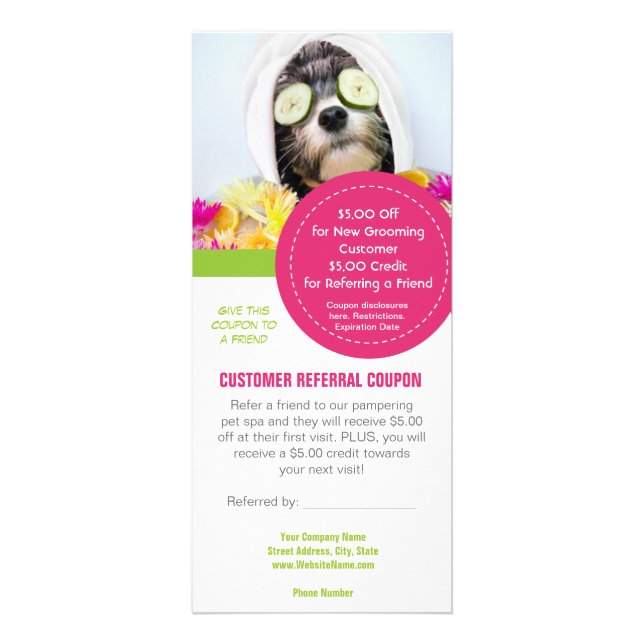 Grooming customer referral coupons rack card (Front)