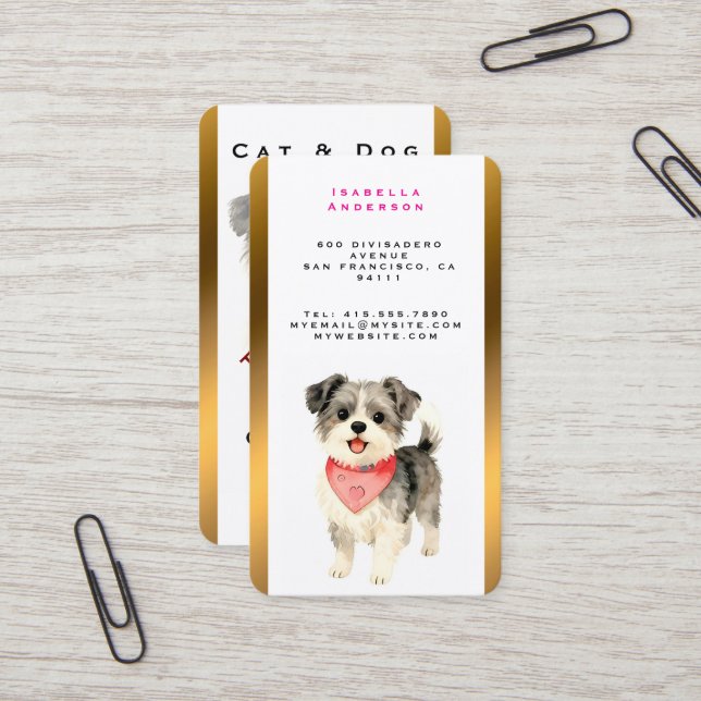 Grooming Dog Personalized Gold Elegant Collection Business Card (Front/Back In Situ)