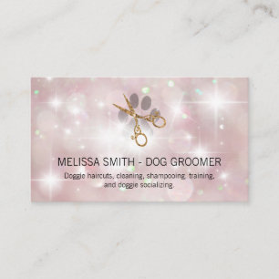 Grooming Scissors Pink Bokeh Sparkle Glow Business Card