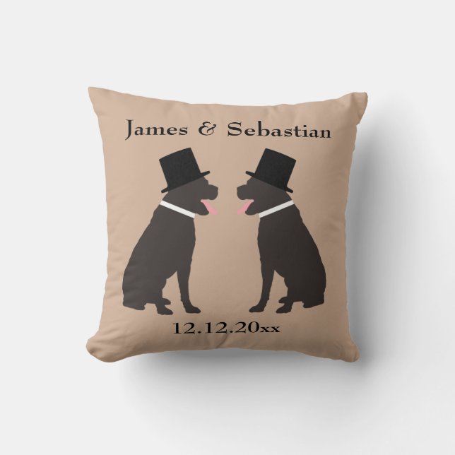 Grooms Choc Labradors Personalised Gay Wedding Cushion (Front)