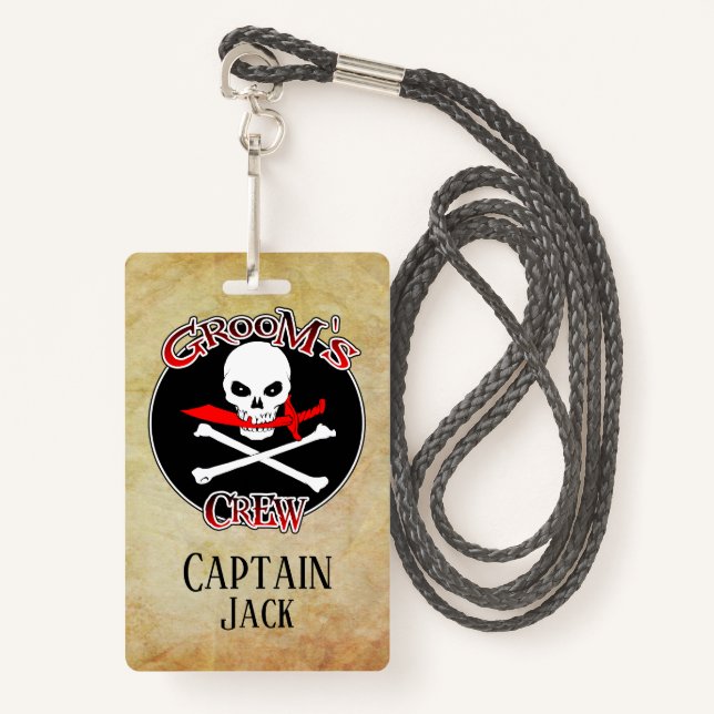 Groom's Crew Personalised ID Badge (Front with Lanyard)