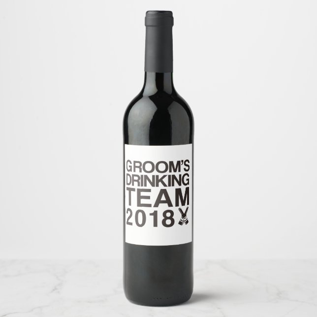 Groom's drinking team 2018 wine label (Front)