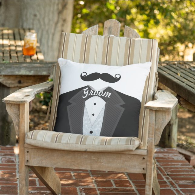 Groom's Moustache Tuxedo Black Tie Pillow (Chair)
