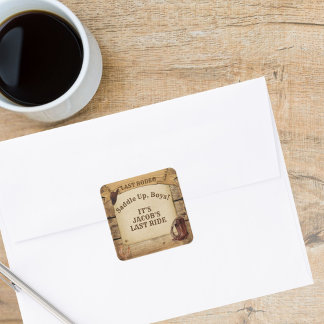 Groom's Name Last Rodeo Cowboys Saddle Up Boys Square Sticker