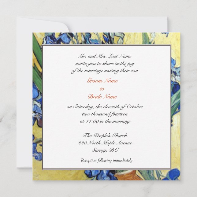 Groom's parents invitations for weddings. (Front)