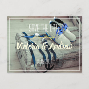 Grooms Shoes Suspenders Save the Date Postcard