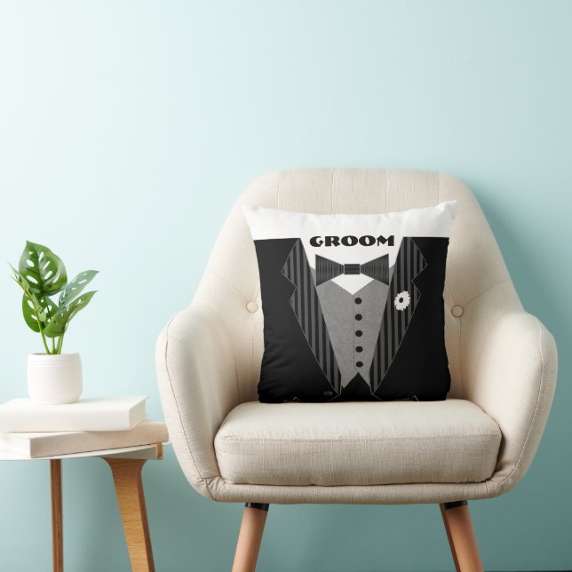 Groom's Tuxedo Black Tie Pillow (Chair)