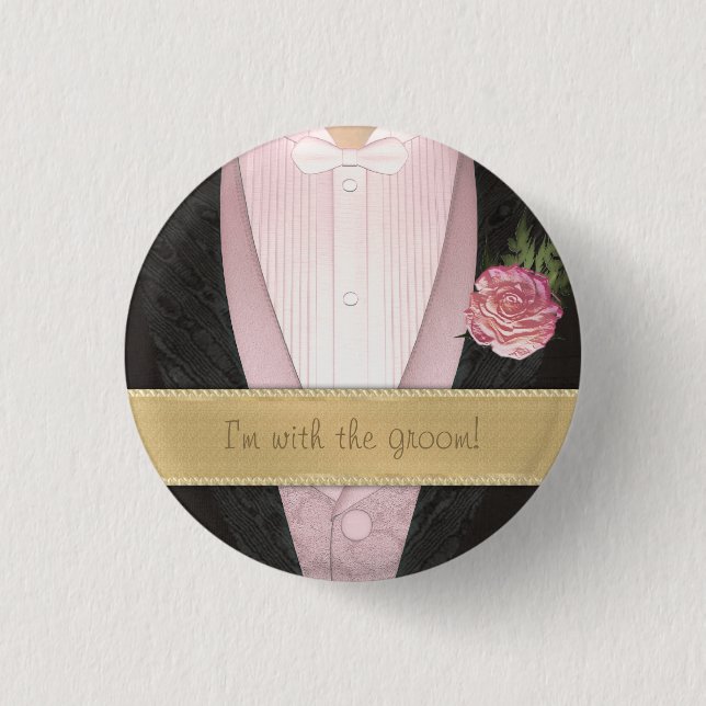 Grooms Tuxedo (pink) Custom Wedding 3 Cm Round Badge (Front)