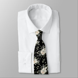 Grooms White Wedding Floral Bouquet on Black Tie