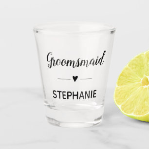 Groomsmaid Black Script Monogrammed Wedding Shot Glass
