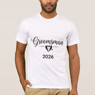 Groomsman 2026 Elegant Black Script Tuxedo Wedding T-Shirt